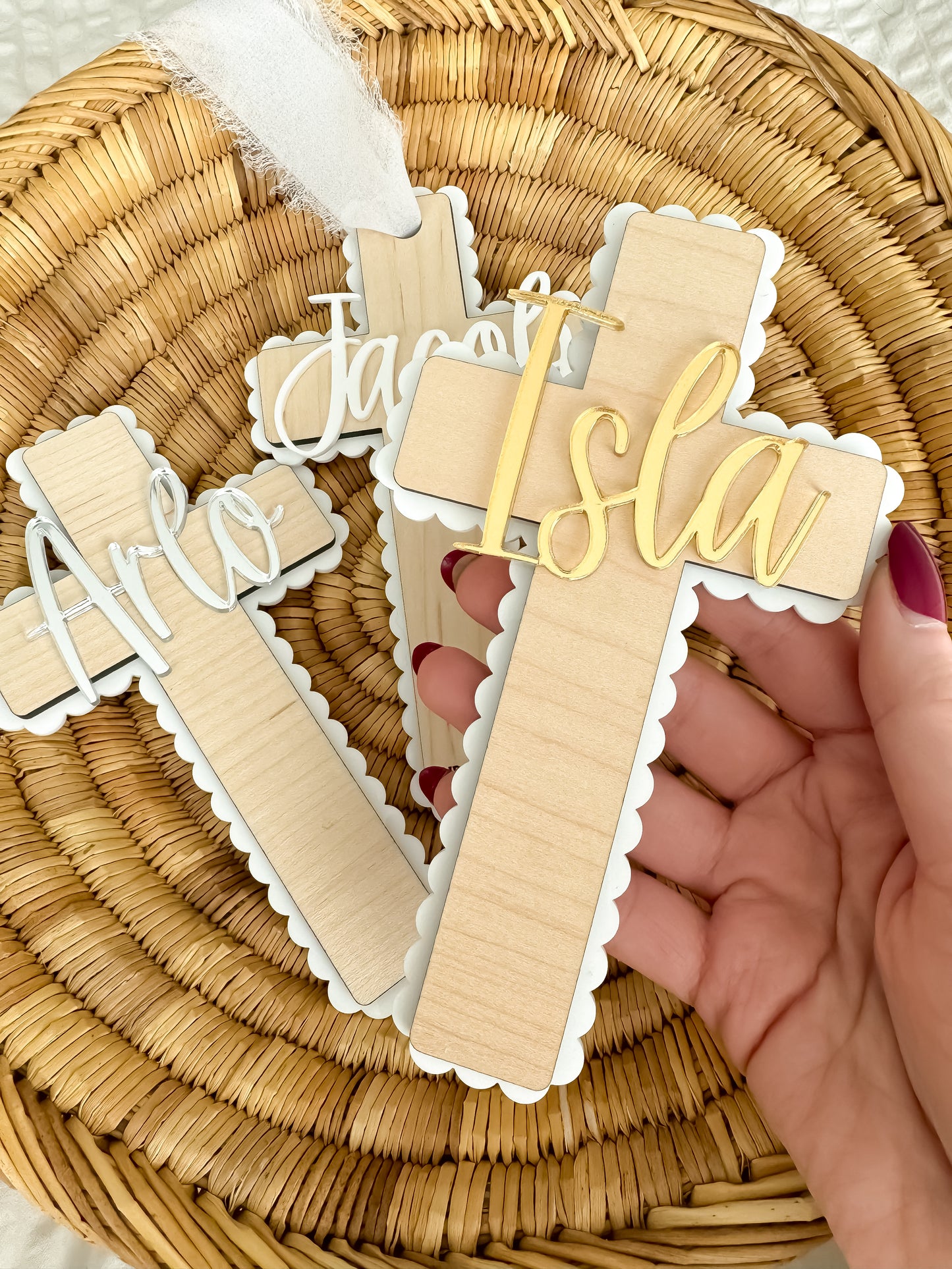 Personalised Wooden and Acrylic Christening Cross