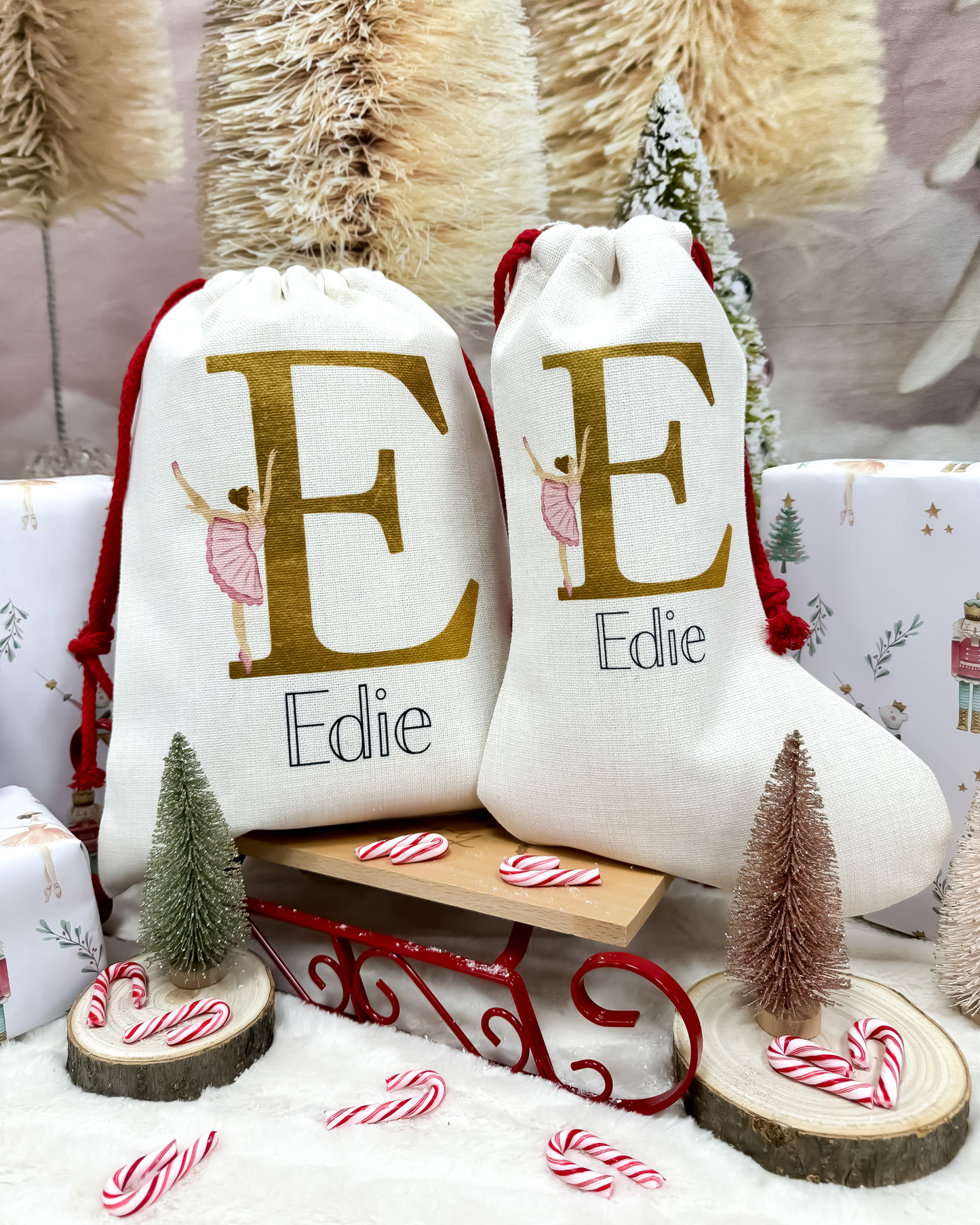 Personalised Pink Sugarplum Fairy Santa Sack and Stockings