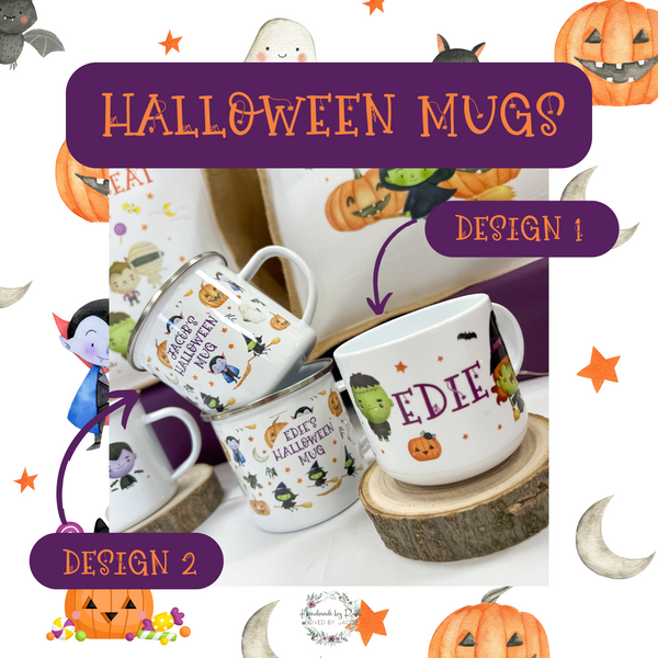 Personalised Halloween mug, hot chocolate mug, Halloween, trick or treat, halloween bag filler, pumpkin, witch, vampire, autumn mug