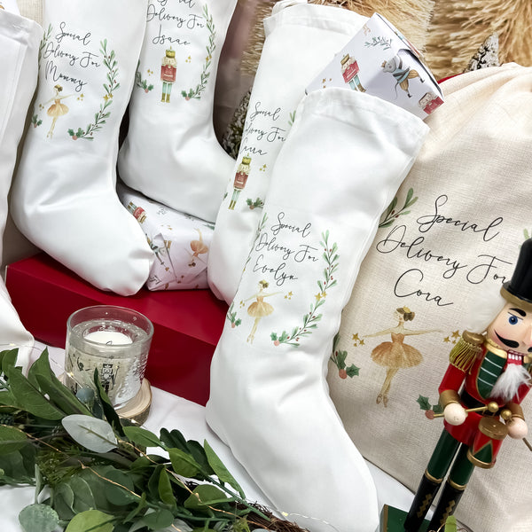 personalised Christmas stocking, Nutcracker, sugar plum fairy,