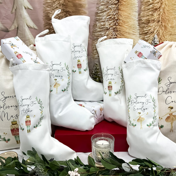 personalised Christmas stocking, Nutcracker, sugar plum fairy,
