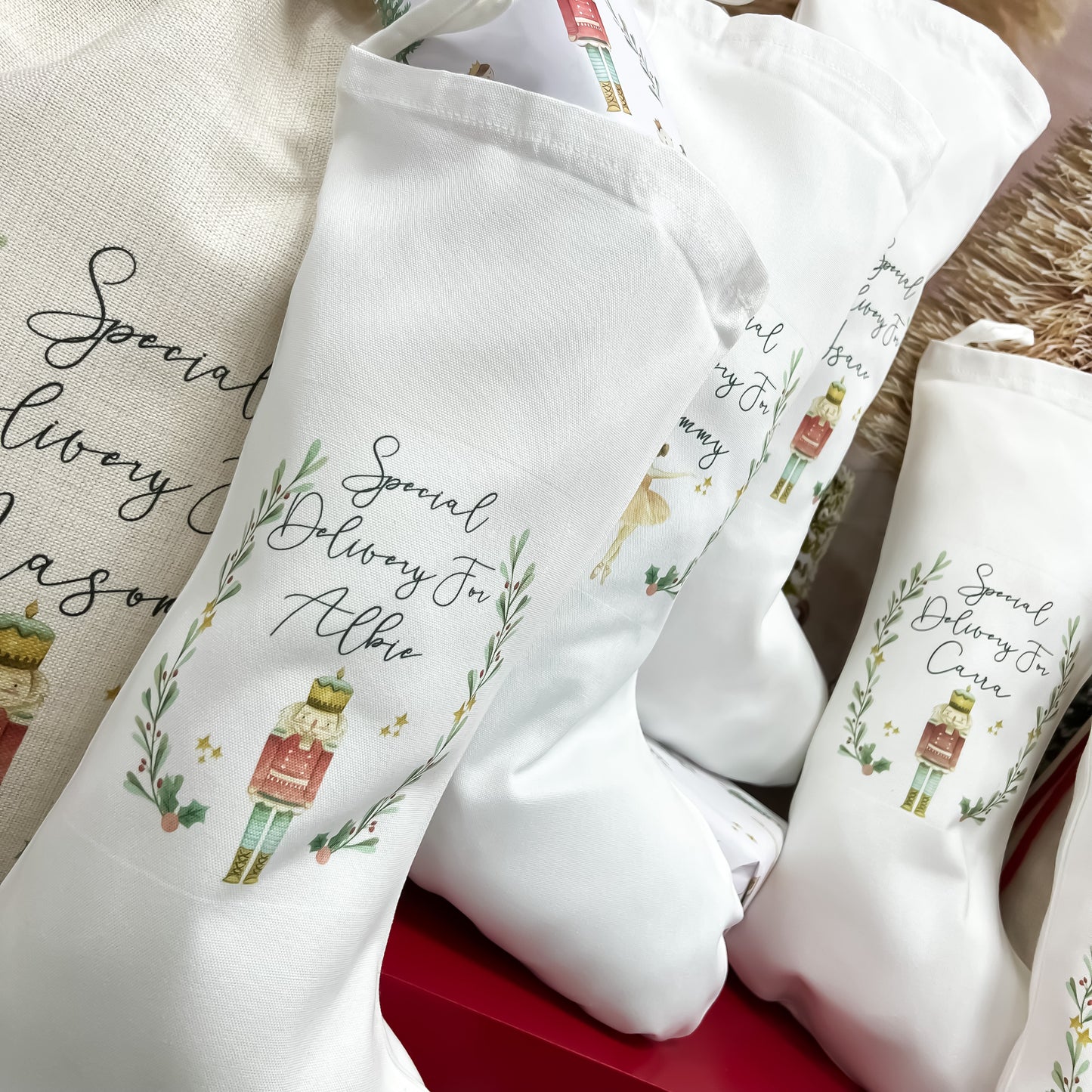 personalised Christmas stocking, Nutcracker, sugar plum fairy,