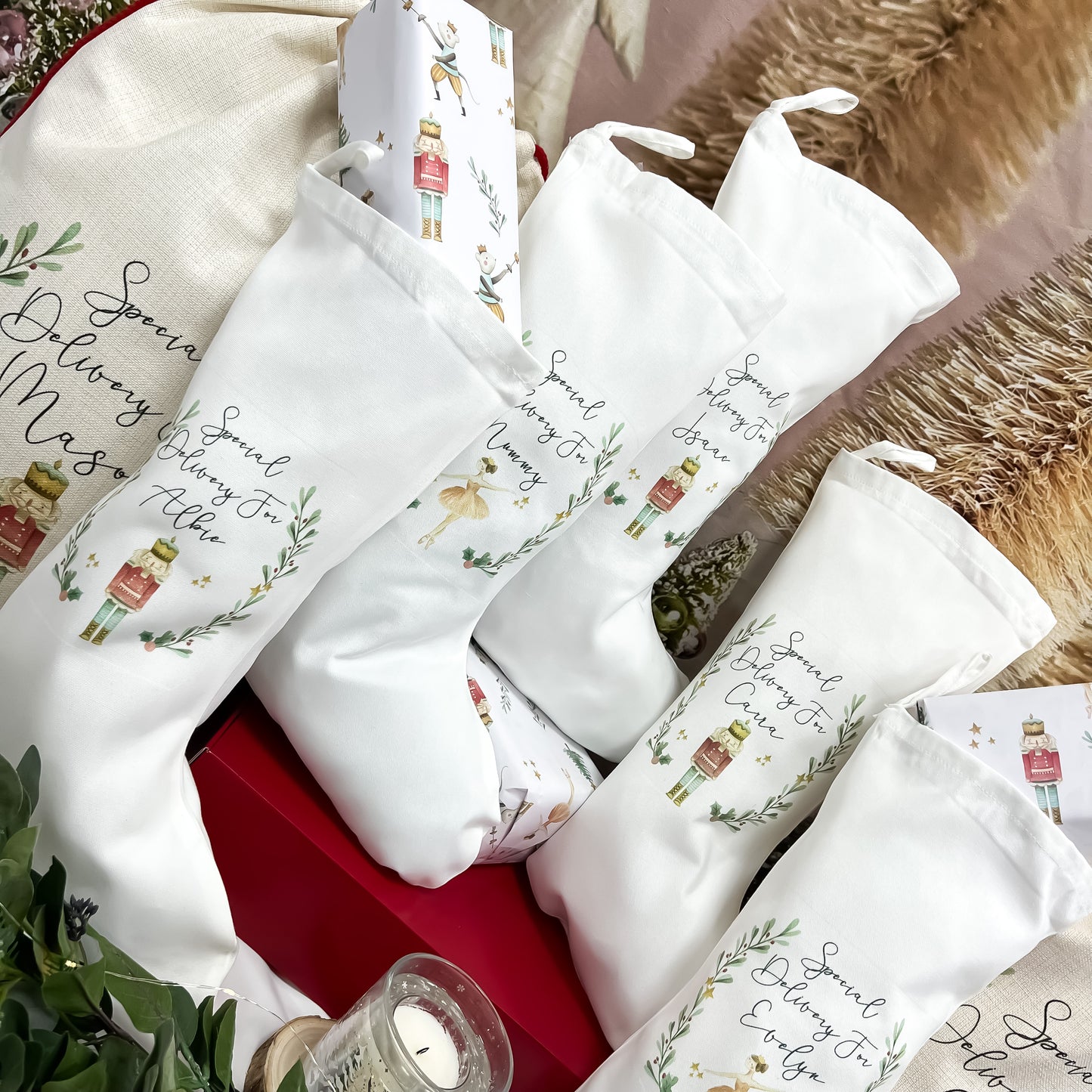 personalised Christmas stocking, Nutcracker, sugar plum fairy,