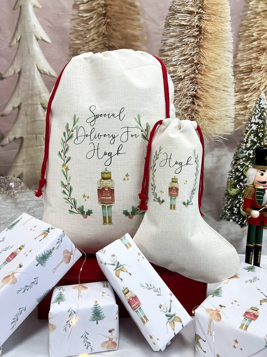 personalised santa sack, Christmas Stocking, nutcracker, sugar plum fairy