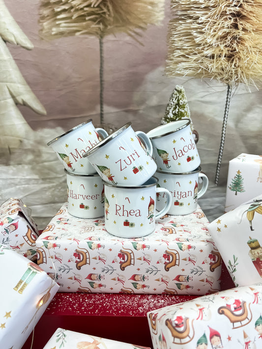 Personalised Christmas mug, hot chocolate mug, Christmas elf