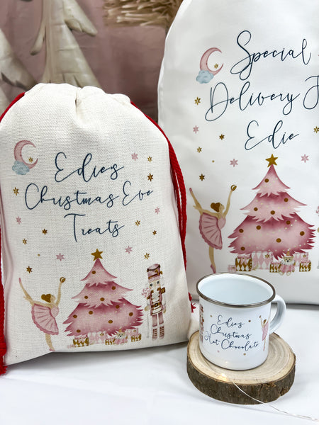 Personalised santa sack, Christmas stocking, pink nutcracker, sugar plum fairy