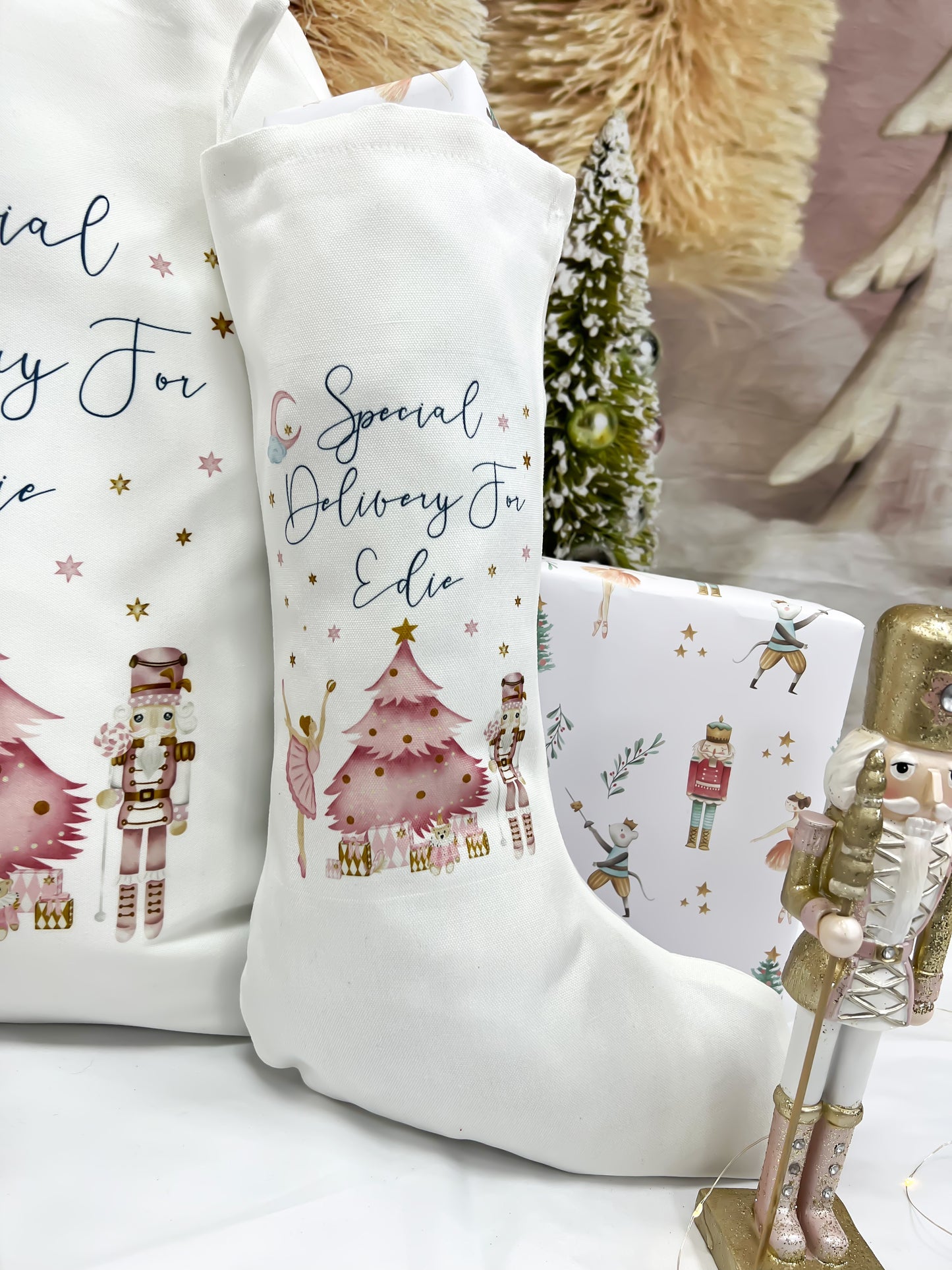 Personalised santa sack, pink nutcracker, sugar plum fairy