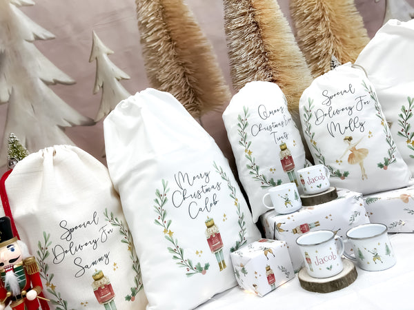 personalised santa sack, Christmas Stocking, nutcracker, sugar plum fairy