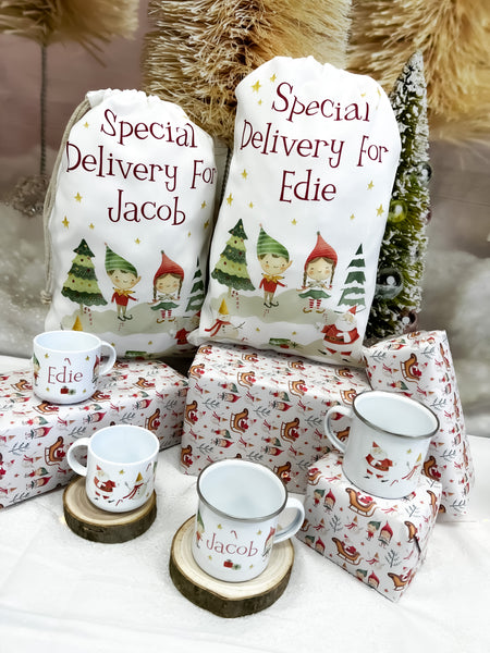 Personalised Christmas mug, hot chocolate mug, Christmas elf