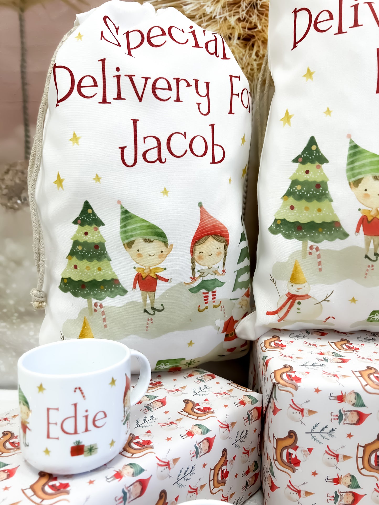 Personalised Christmas mug, hot chocolate mug, Christmas elf