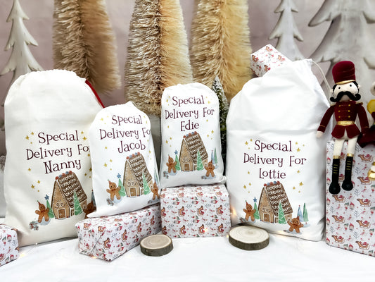 personalised santa sack, gingerbread