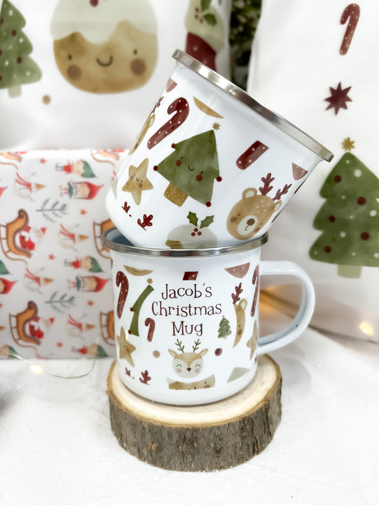 Personalised kids Christmas mug, hot chocolate mug, pudding