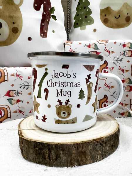 Personalised kids Christmas mug, hot chocolate mug, pudding