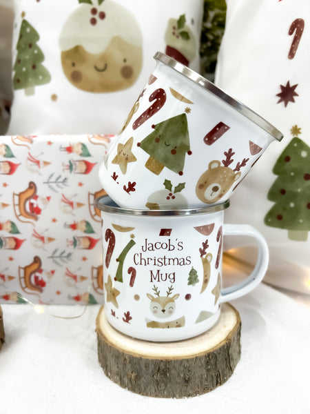 Personalised kids Christmas mug, hot chocolate mug, pudding