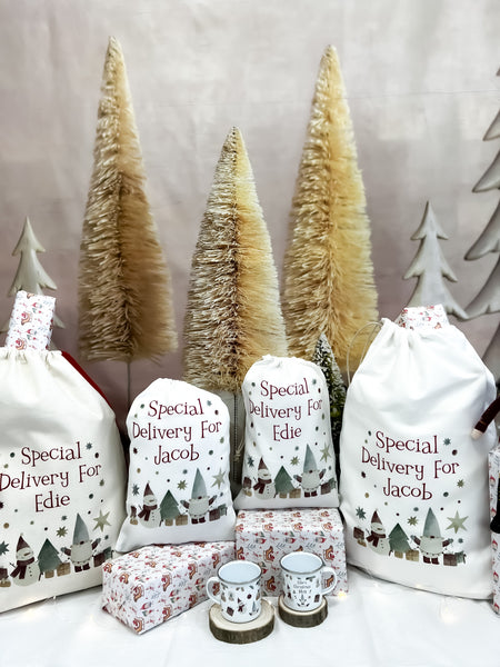 personalised santa sack, Christmas sack, gnomes