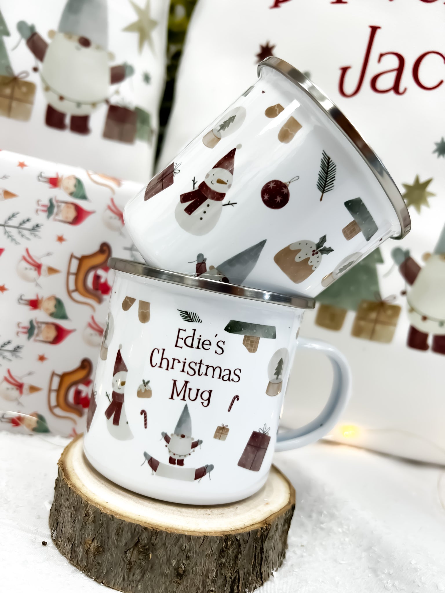 Personalised kids Christmas mug, hot chocolate mug, gnome