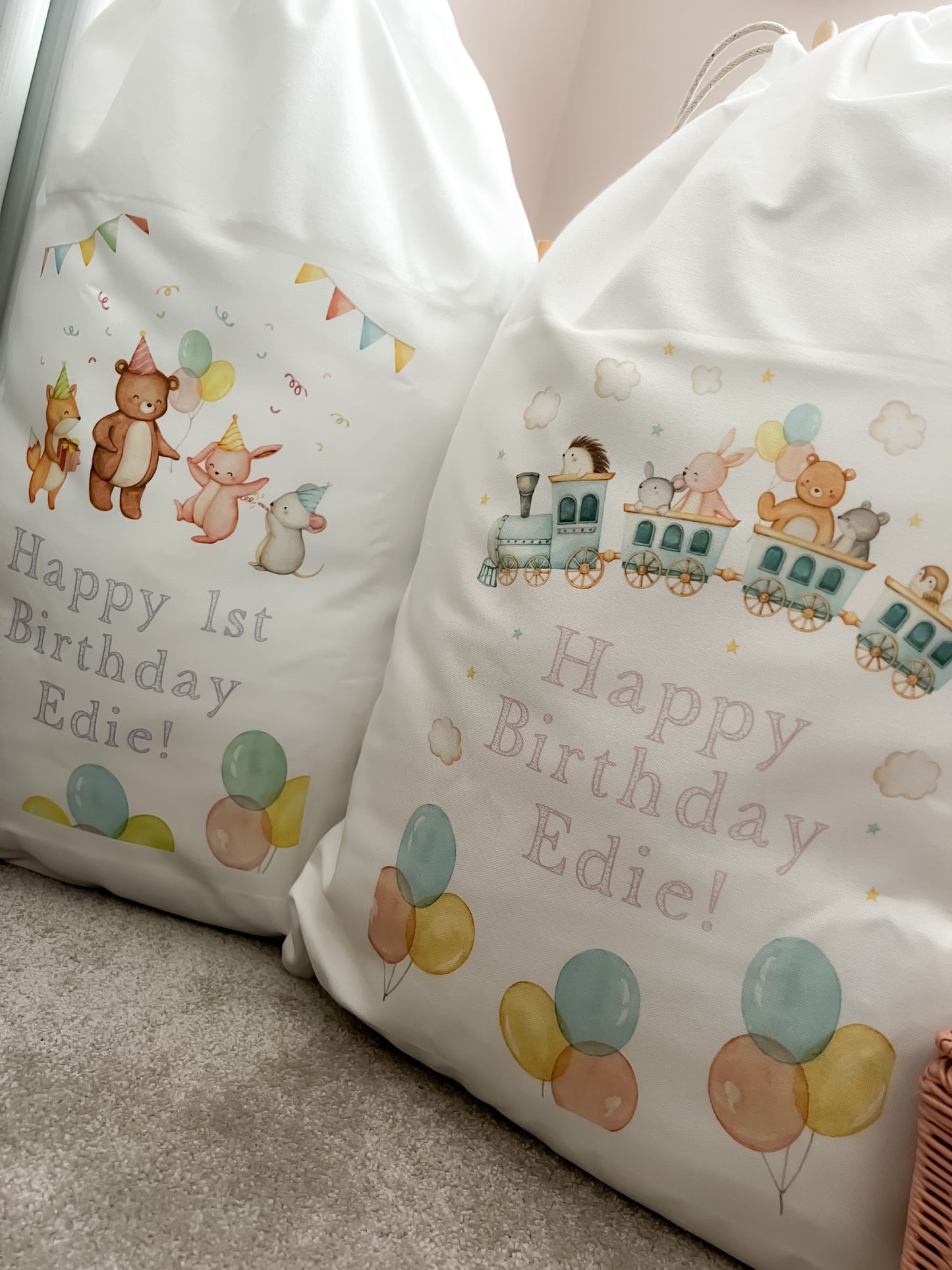 Personalised gift bag kids, birthday gift, personalised first birthday gift, animals, train, birthday gift, children's gift bag, party bag