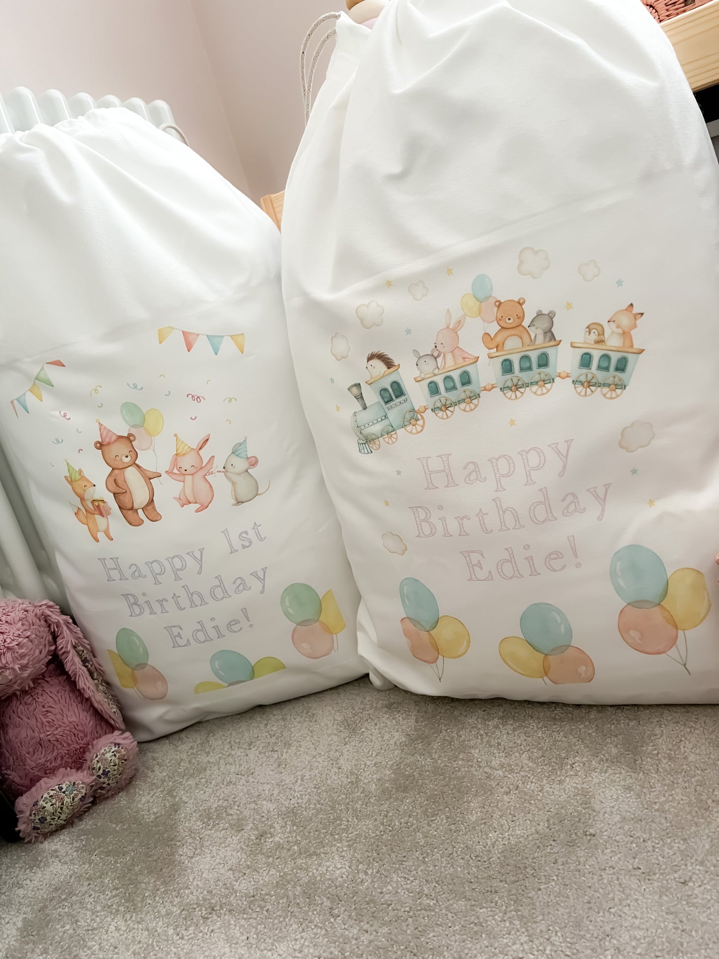 Personalised gift bag kids, birthday gift, personalised first birthday gift, animals, train, birthday gift, children's gift bag, party bag