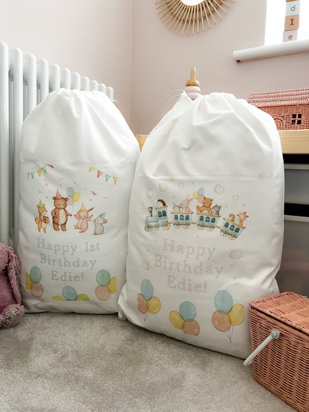 Personalised gift bag kids, birthday gift, personalised first birthday gift, animals, train, birthday gift, children's gift bag, party bag