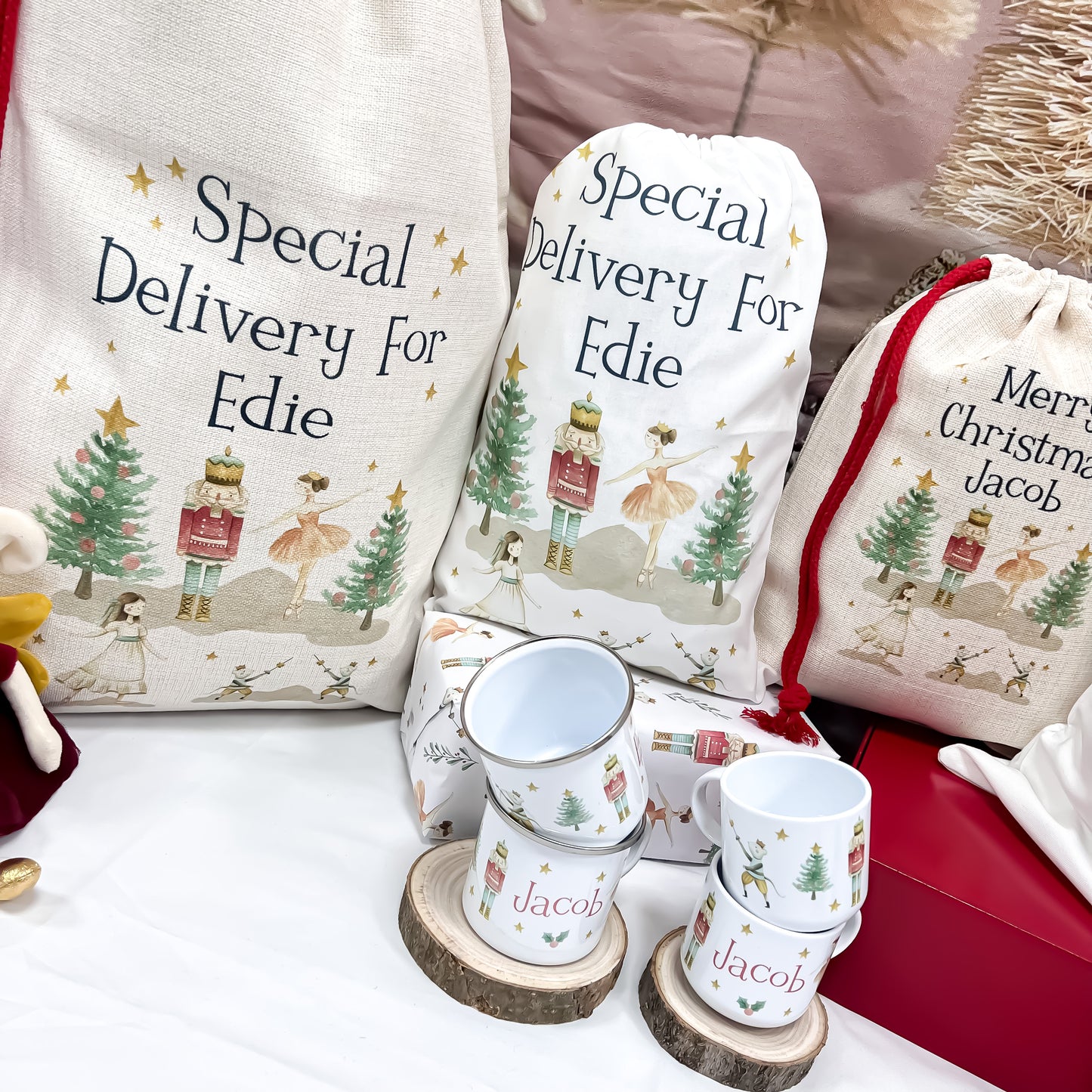 personalised santa sack, Christmas nutcracker, sugar plum fairy,