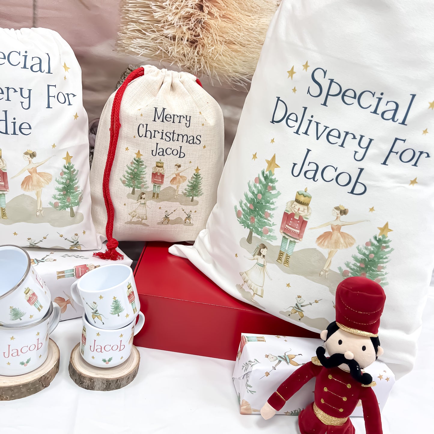 personalised santa sack, Christmas nutcracker, sugar plum fairy,