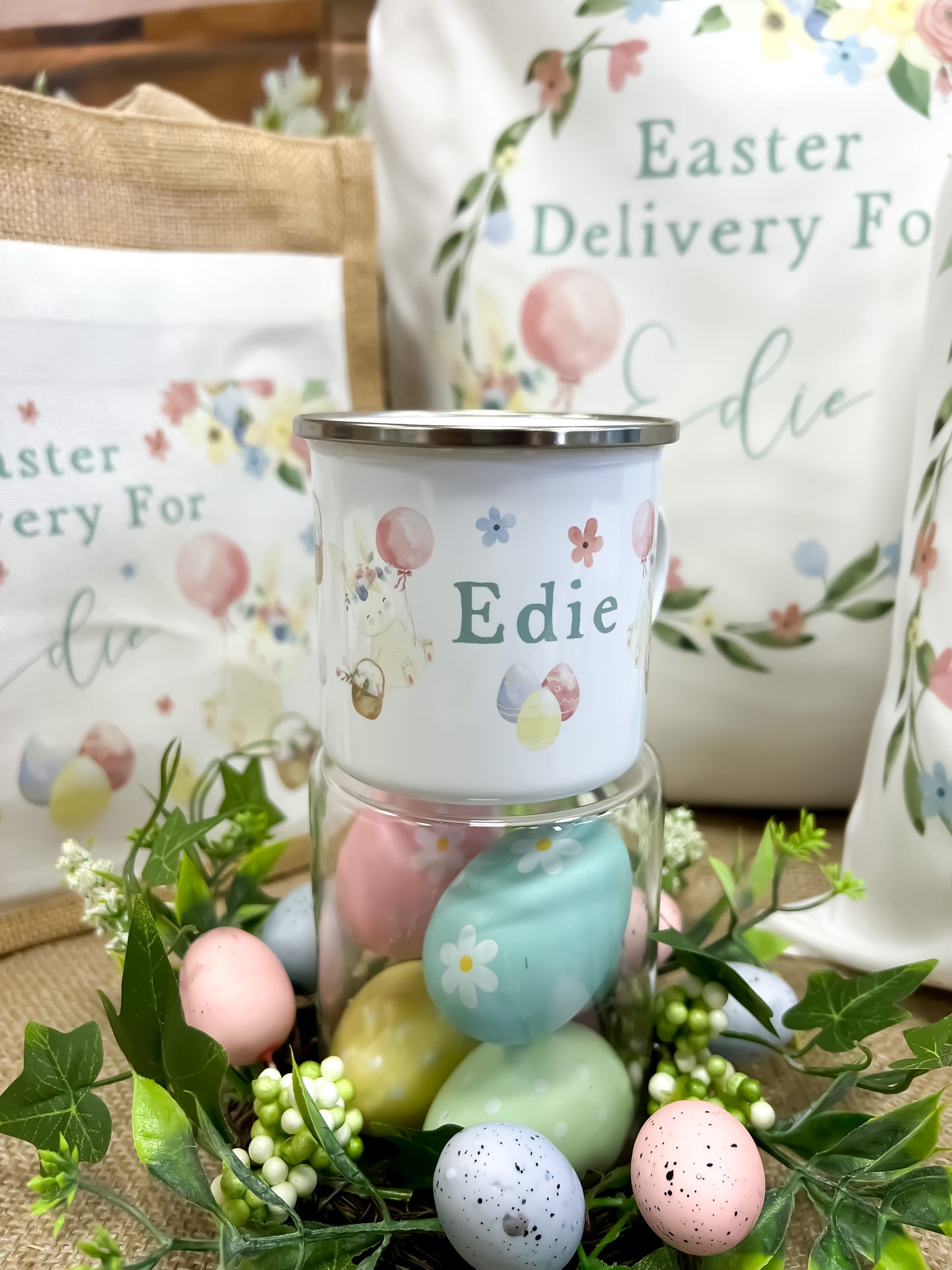 personalised easter bag, easter basket, easter gift, easter decoration, personalised easter gift, easter mug, new bunny