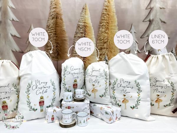 personalised santa sack, Christmas stocking, nutcracker, sugar plum fairy
