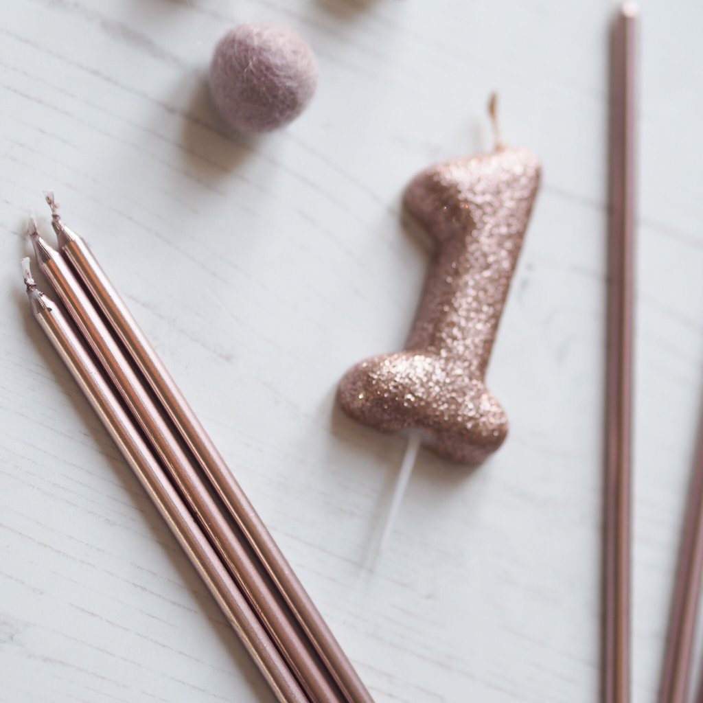 Rose gold birthday candles, rose gold birthday party decorations, birthday cake candles