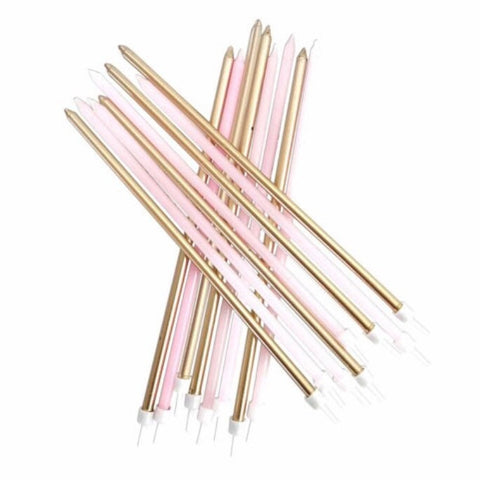 Birthday candles, pink candles, gold candles, tall candles, first birthday, cake topper