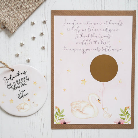 will you be my godmother card, godmother proposal, godmother card, scratch and reveal godmother card, swan