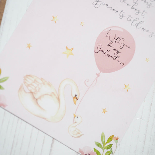 will you be my godmother card, godmother proposal, godmother card, scratch and reveal godmother card, swan