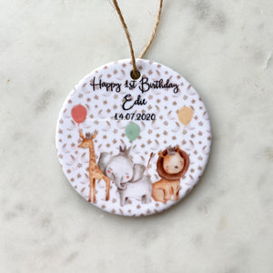first birthday gift, personalised first birthday gift, 1st birthday, first birthday gift for boys or girls, safari animals, elephant