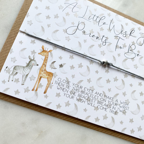 wish bracelet, parents to be wish bracelet, new parents, safari, baby shower gift, pregnancy gift, new baby gift, unisex gift