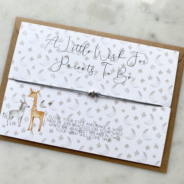 wish bracelet, parents to be wish bracelet, new parents, safari, baby shower gift, pregnancy gift, new baby gift, unisex gift