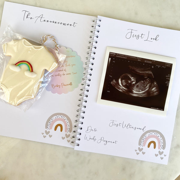 Pregnancy Journal, Pregnancy Planner, Pregnancy Diary, rainbow, Baby Book, Pregnancy Gift, Pregnancy Milestone, pregnancy announcement