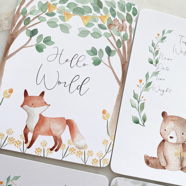 baby milestone cards, woodland, woodland milestone cards, pregnancy, baby shower gift, fox, baby bear
