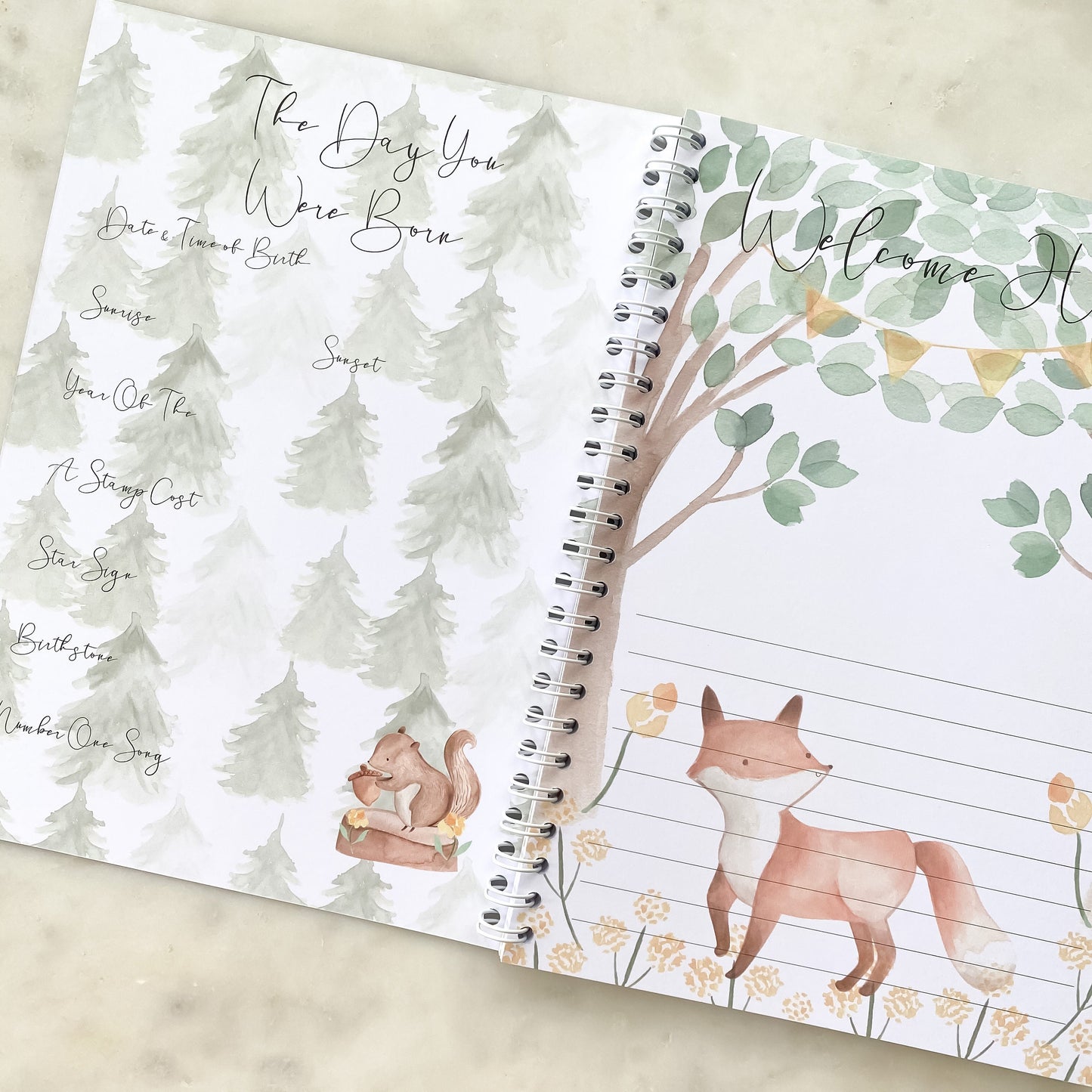Baby journal, baby book, baby journal and memory book, woodland, baby milestone, pregnancy journal, my first year, my first year book,
