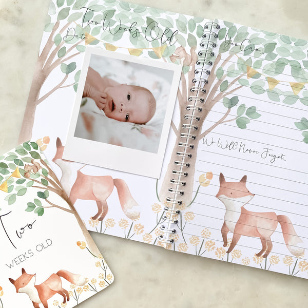Baby journal, baby book, baby journal and memory book, woodland, baby milestone, pregnancy journal, my first year, my first year book,