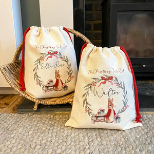 personalised santa sack,  Christmas stocking, rabbit