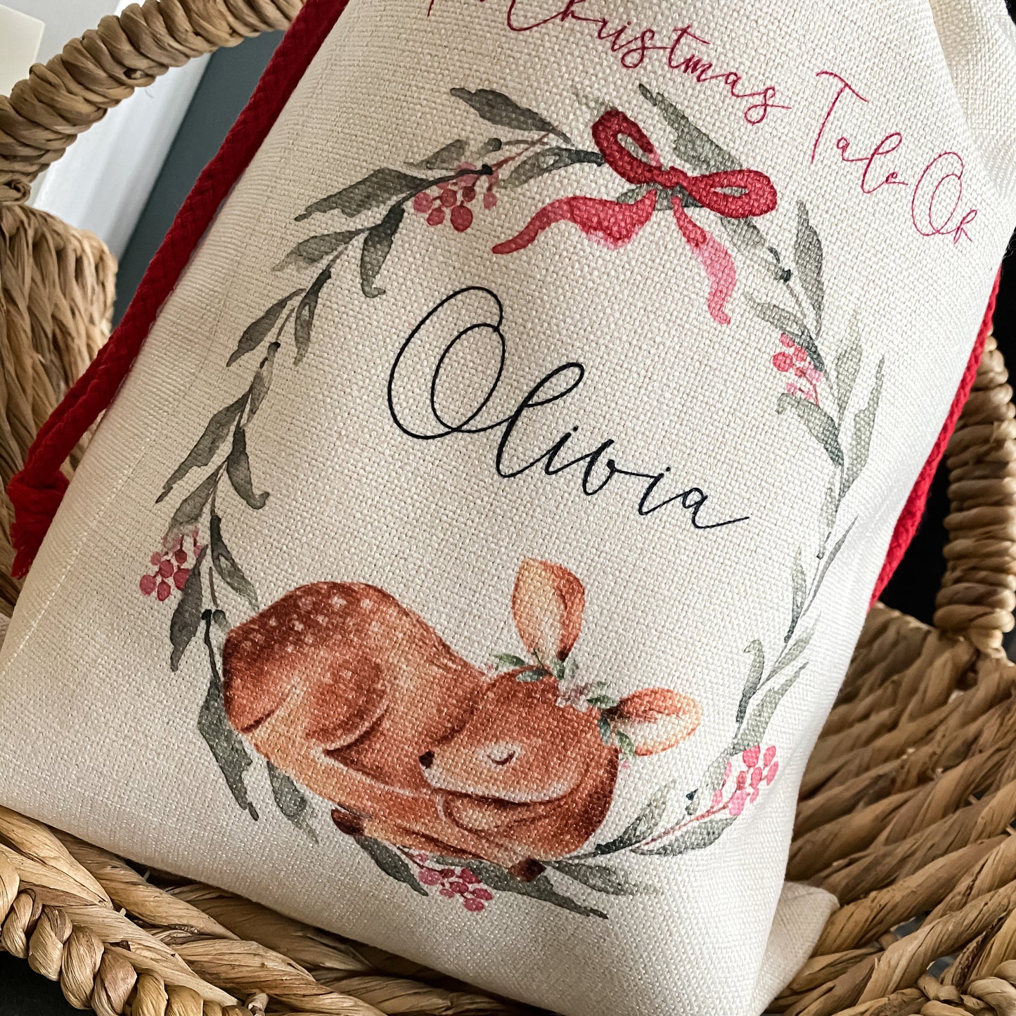 personalised santa sack, fawn