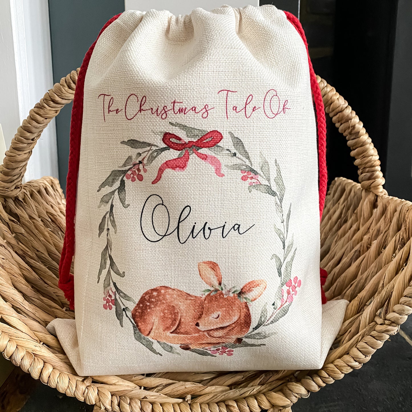 personalised santa sack, fawn