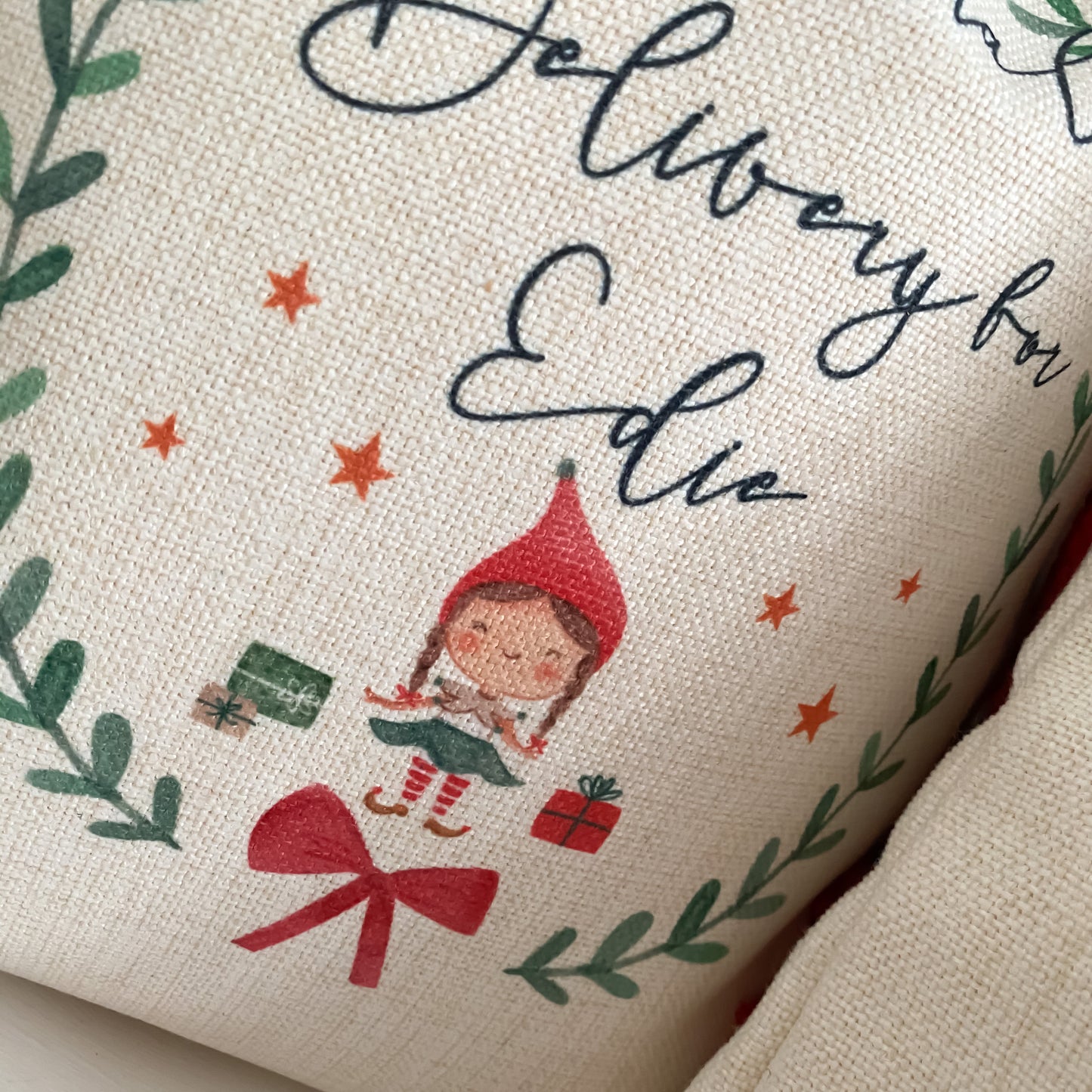 personalised santa sack, Christmas elf