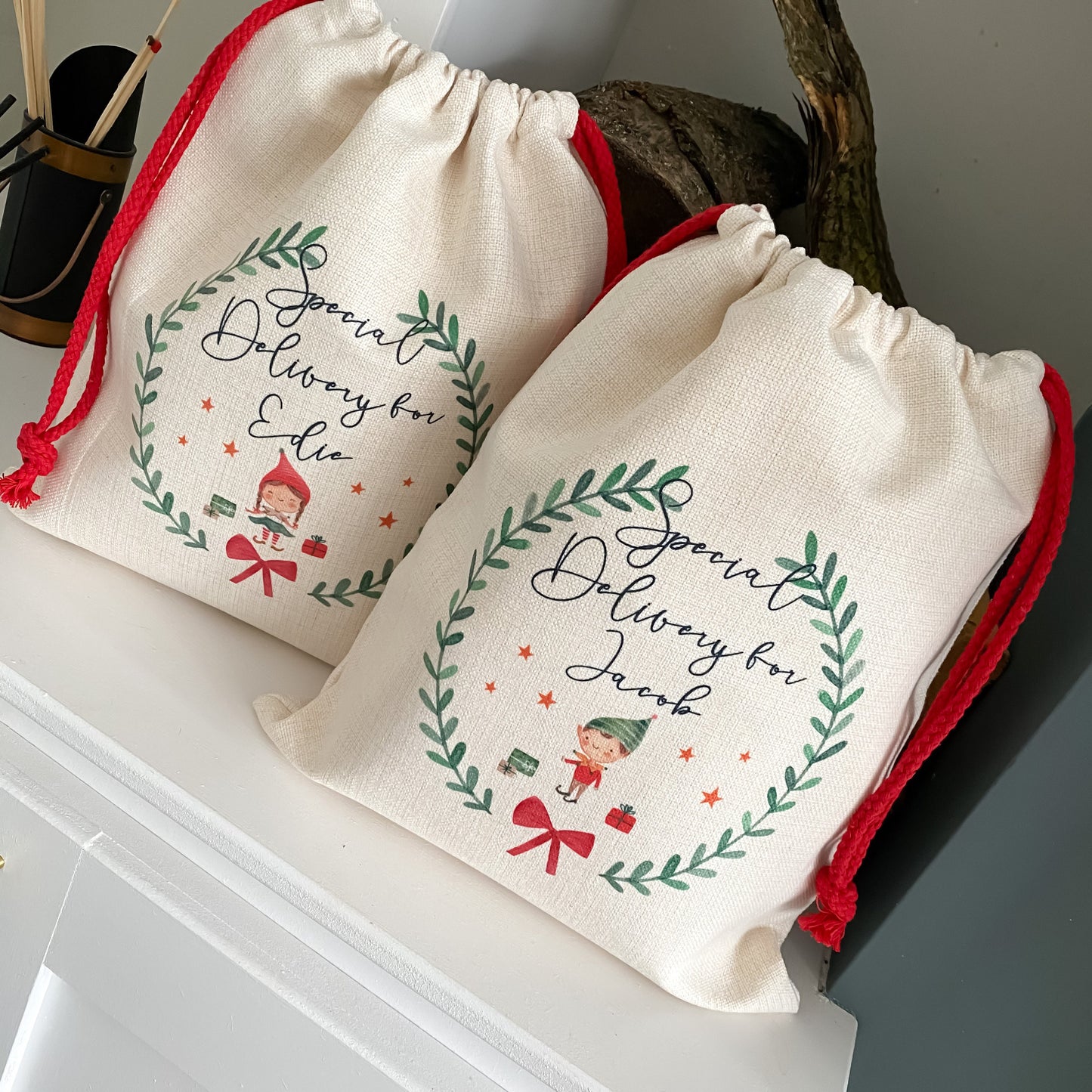 personalised santa sack, Christmas elf