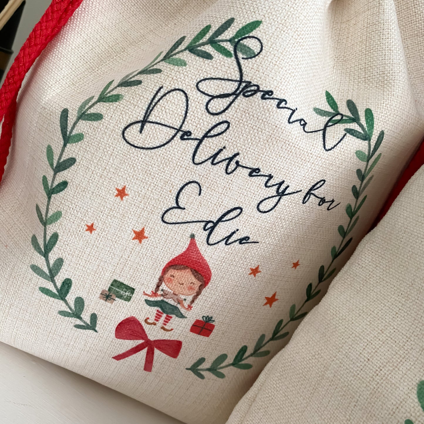 personalised santa sack, Christmas elf