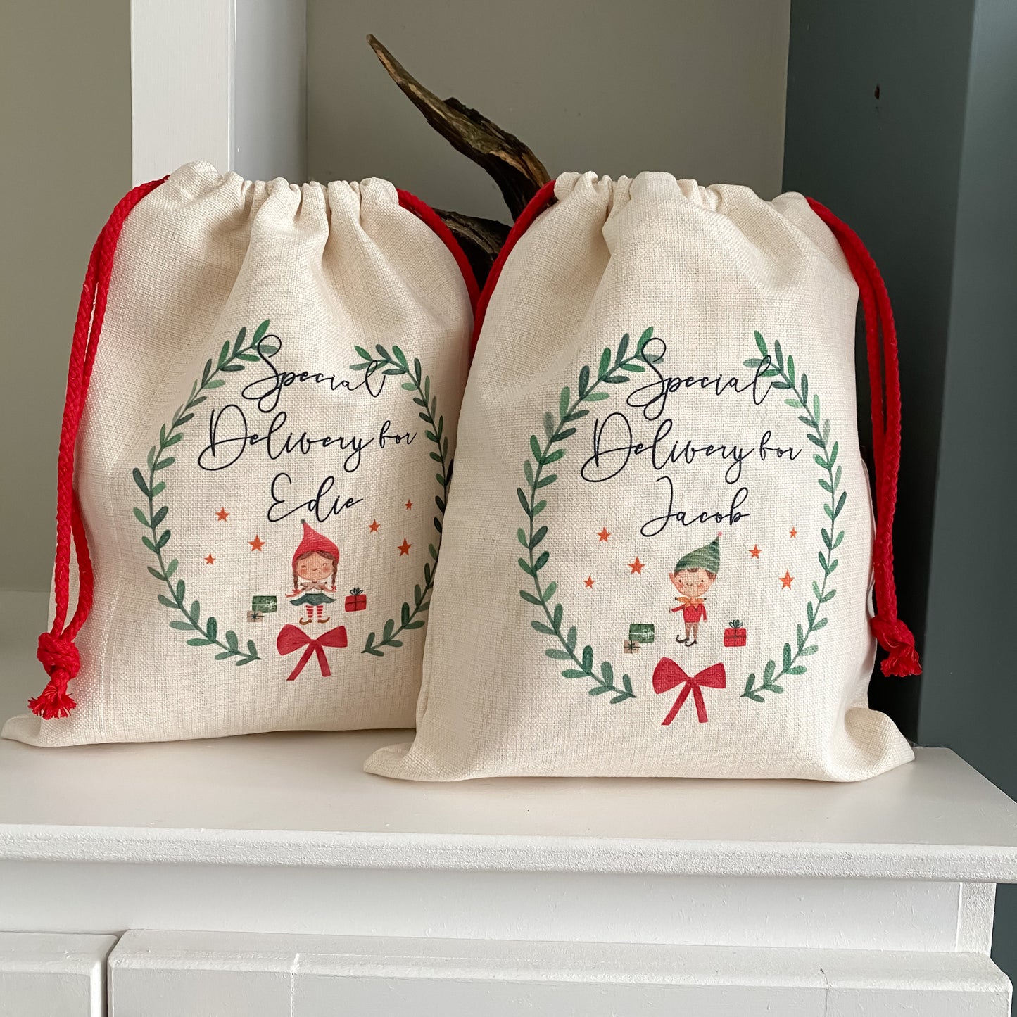 personalised santa sack, Christmas elf