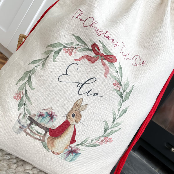 personalised santa sack,  Christmas stocking, rabbit