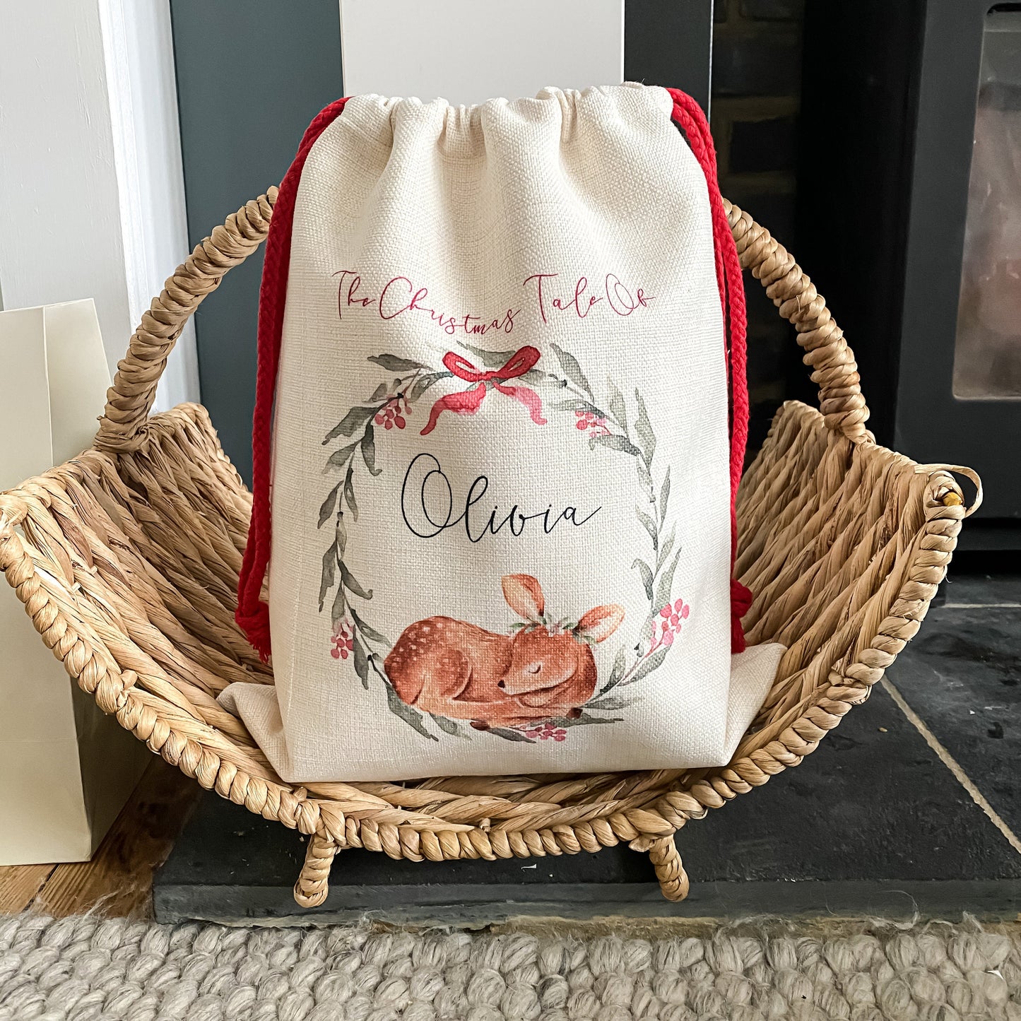 personalised santa sack, fawn