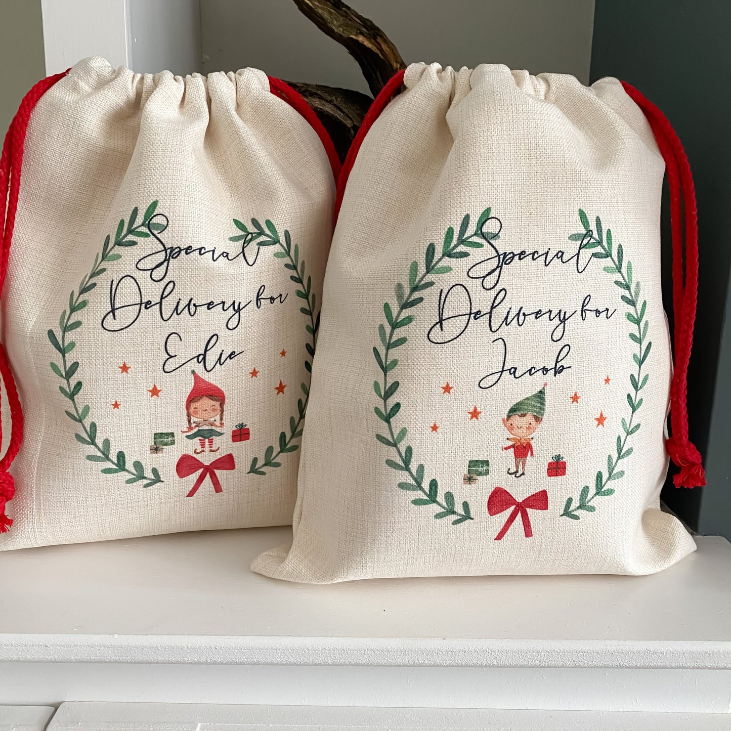 personalised santa sack, Christmas elf