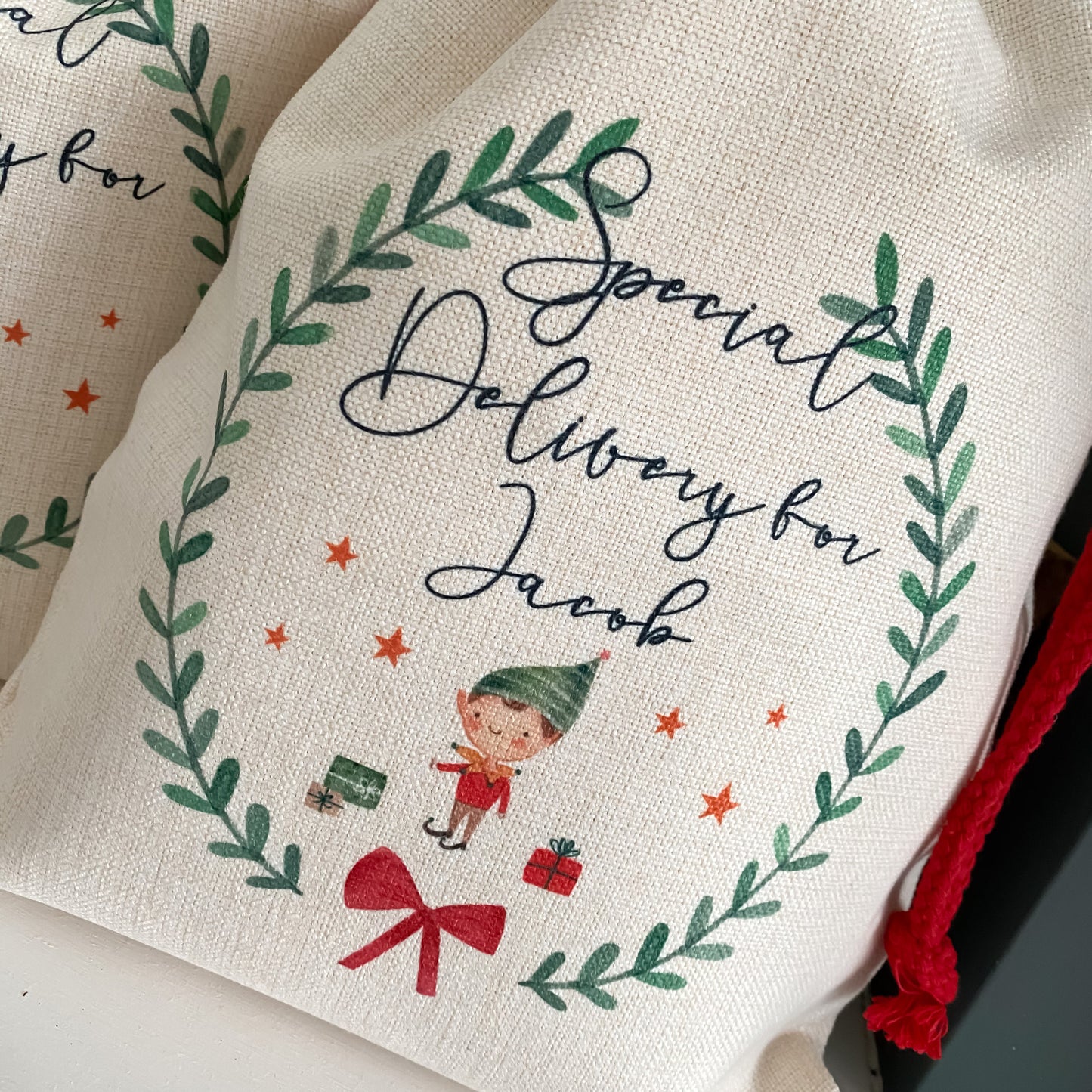 personalised santa sack, Christmas elf