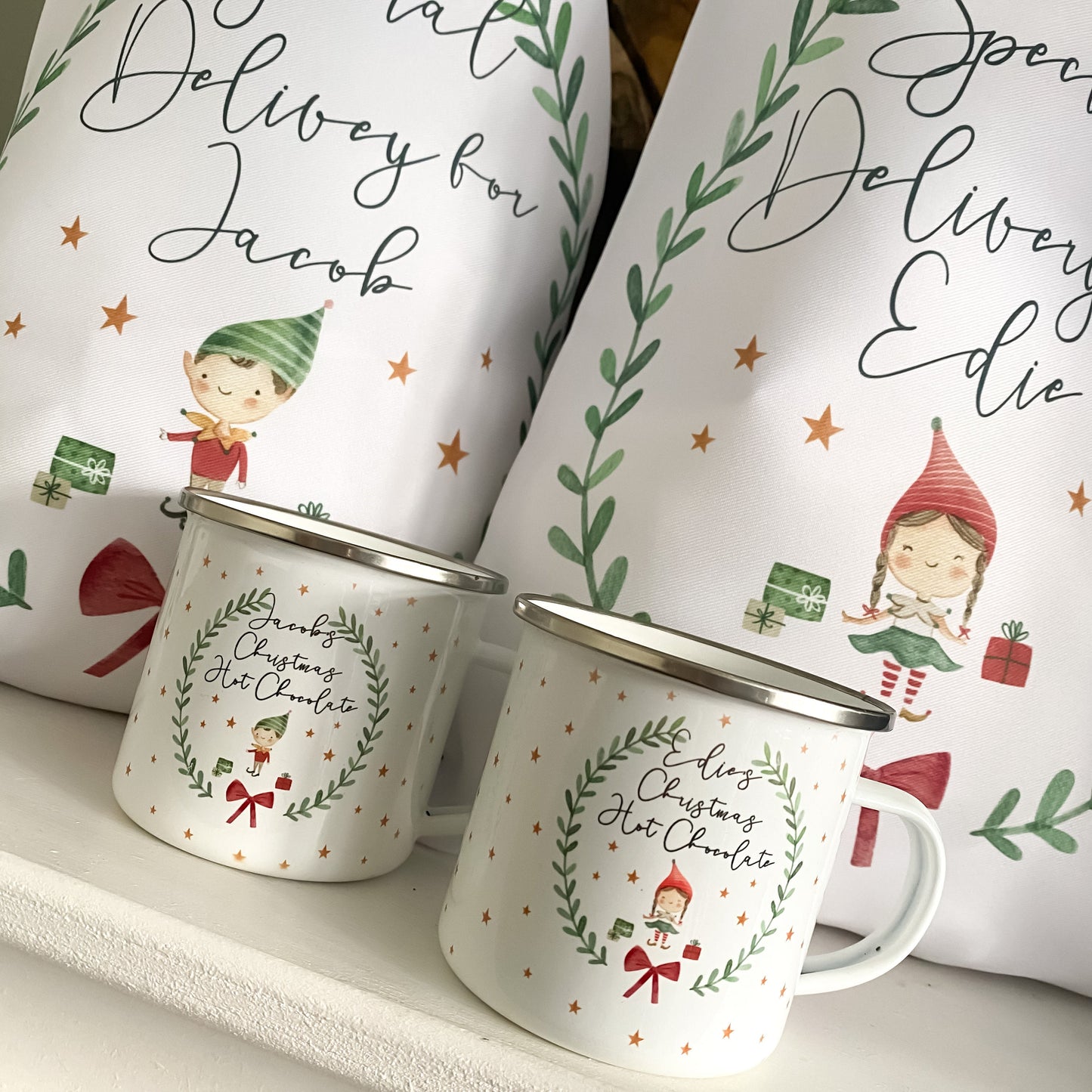 Personalised Christmas mug, Christmas elf, boy, girl